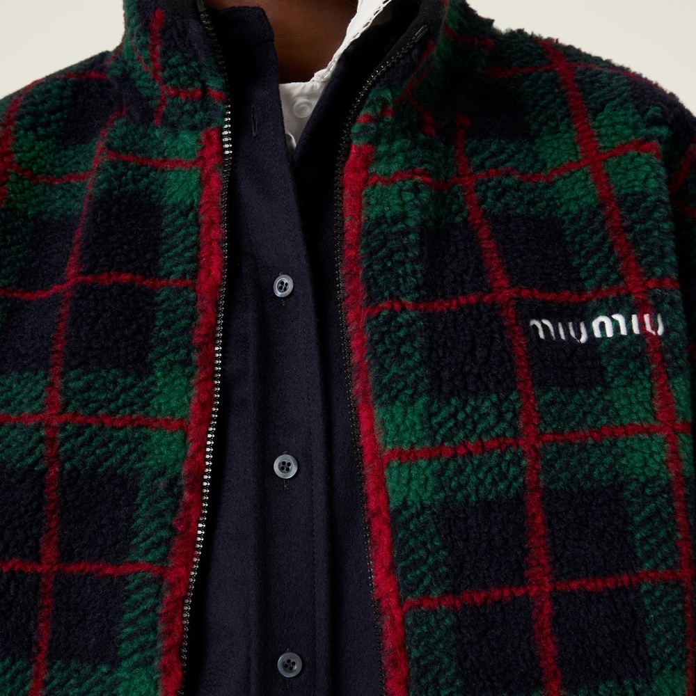 Miu Miu Checked Teddy Zip Up Fleece Jacket Coat Sweater~aso Rhianna~S,Small,36 - Picture 5 of 13